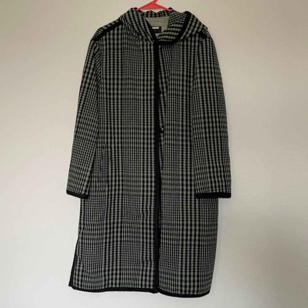 Houndstooth Green & Black Hooded Coat